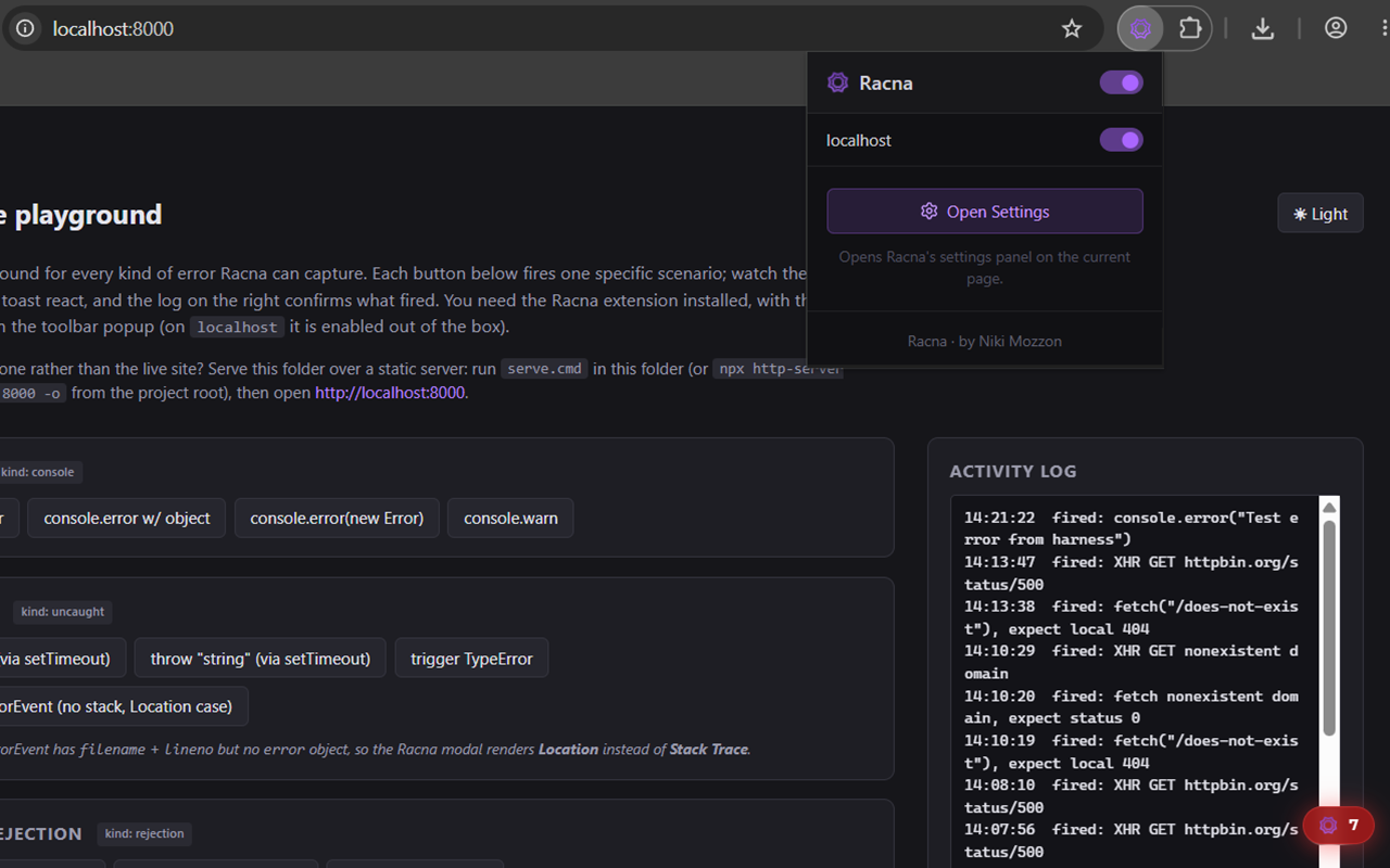 The popup with the per-site toggle